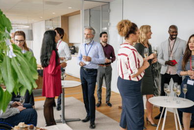 People gathered to discuss professional business banking opportunities
